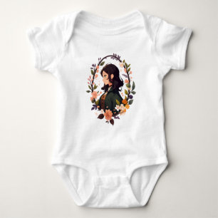 Anime Girl with Löv - Cute Blommigt Porträtt art T Shirt