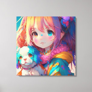 Anime Girl with Puppy Canvastryck