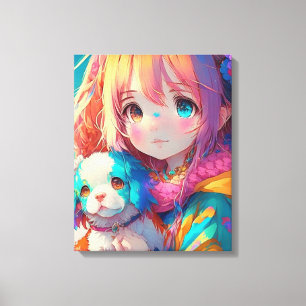 Anime Girl with Puppy Canvastryck