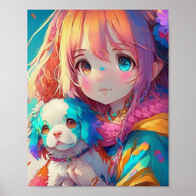 Anime Girl with Puppy Poster (Framsidan)