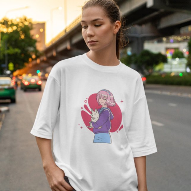 Anime Girl with Puppy T Shirt (Skapare uppladdad)