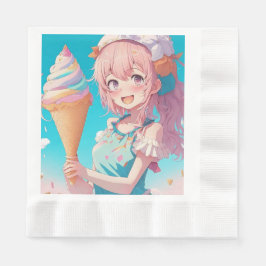 Anime Girl with Whimsical Ice Cream Cone Birthday Pappersservett