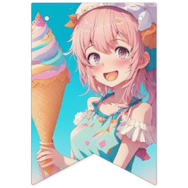 Anime Girls Birthday Pastel Färg Whimsical Vimplar