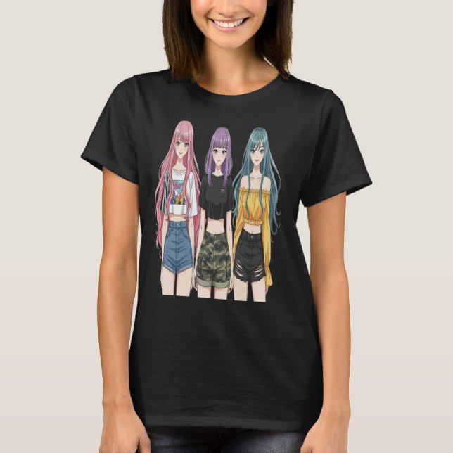 Anime Girls Fashion Trio T-Shirt   (Framsida)