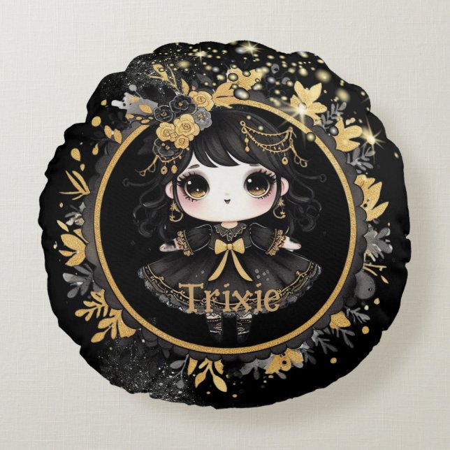 Anime Girls Goth Cute Anpassningsbar Decor Gift Ka Rund Kudde (Framsidan)