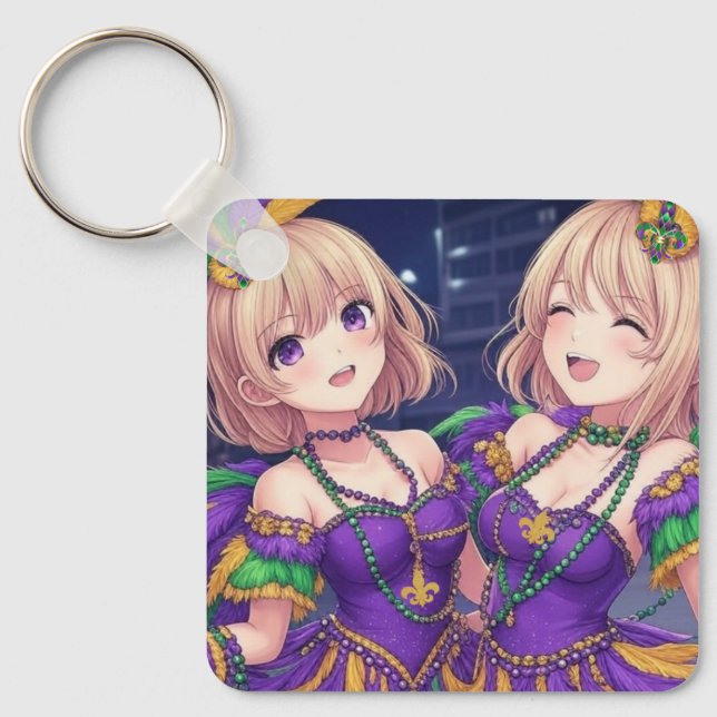 Anime Girls Mardi Gras Nyckelring (Framsida)