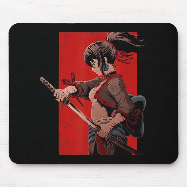 Anime Girls Tonåringar Samurai Waifu Japansk Otaku Musmatta (Framsidan)