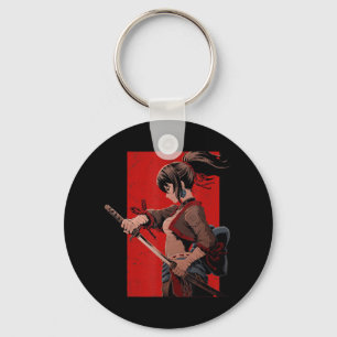 Anime Girls Tonåringar Samurai Waifu Japansk Otaku Nyckelring
