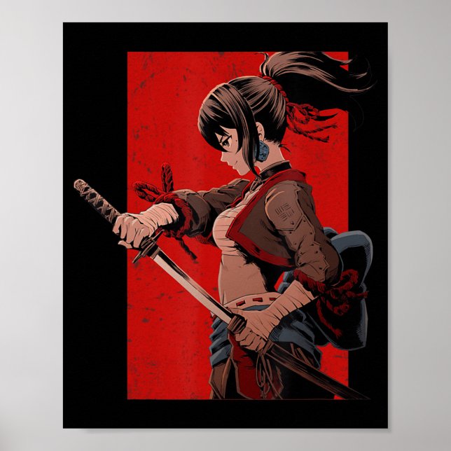 Anime Girls Tonåringar Samurai Waifu Japansk Otaku Poster (Framsidan)