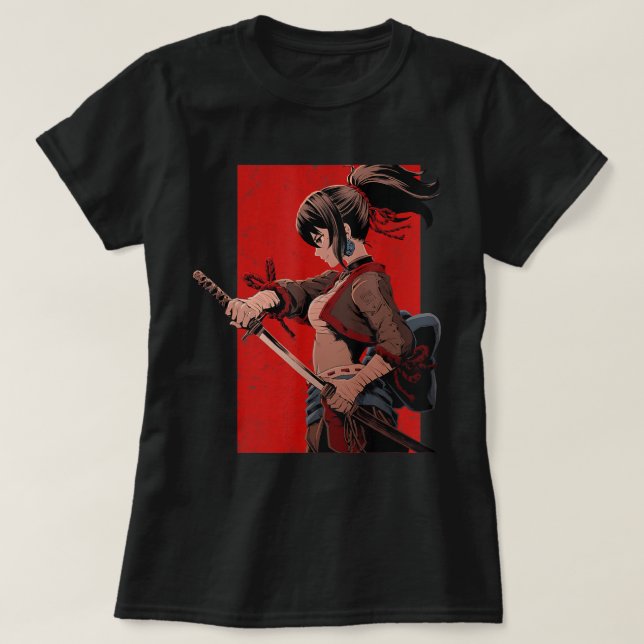 Anime Girls Tonåringar Samurai Waifu Japansk Otaku T Shirt (Design framsida)