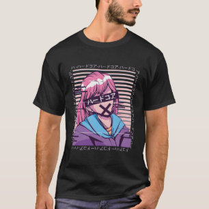 Anime Glitch Japanska Brev L Anime Girl Graphic T Shirt