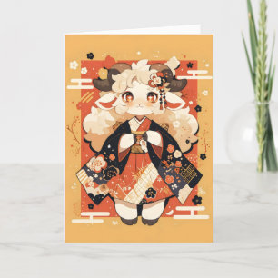Anime Goat Kawaii Geisha Helgkort
