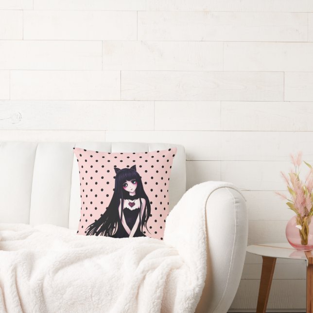 Anime Goth Girl på Polka dots Kudde (Soffa)