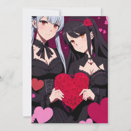 Anime Gothic Valentine's Red Hearts Julkort