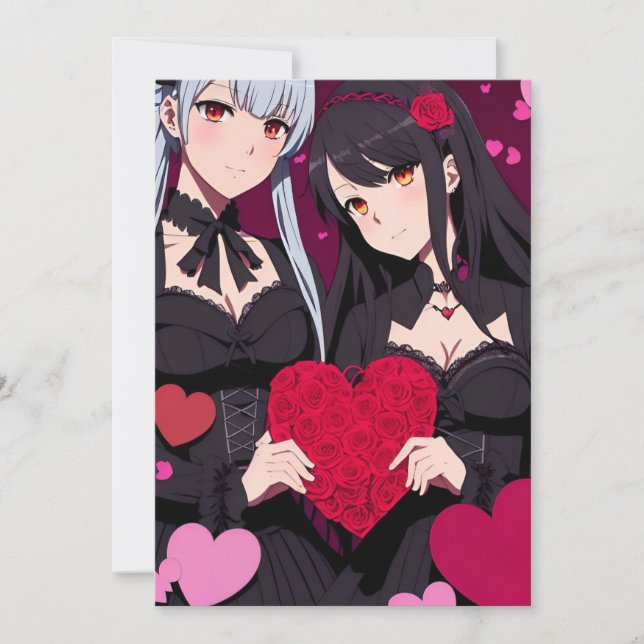 Anime Gothic Valentine's Red Hearts Julkort (Framsida)