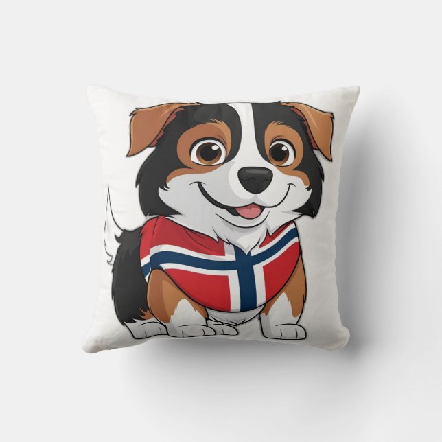 Anime Gräns Collie med Norge Flagga Kudde (Baksida)