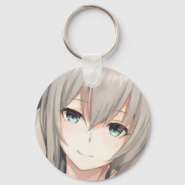 Anime grått-hårig tjej aqua öga-nyckelkedja nyckelring (Framsida)