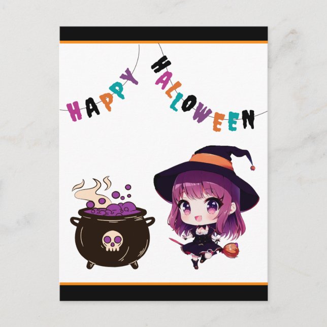 Anime/Halloween/Witch/Fall Flat Announcement Card Helg Vykort (Framsida)