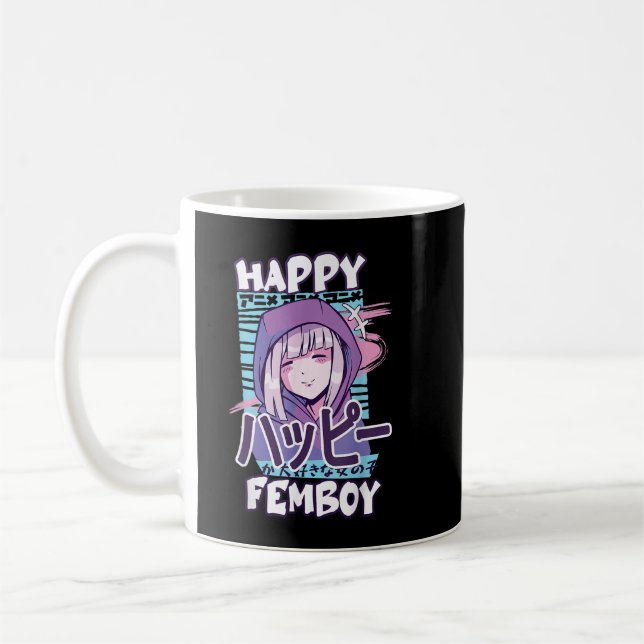 Anime Happy Femboy with Happy in japanese - Cute ' Kaffemugg (Vänster)