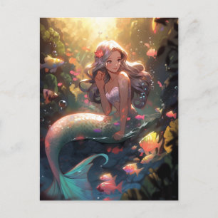Anime Havsfrus Flickor Fantasy Konst Vykort