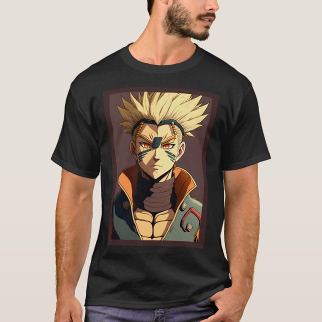 Anime Hero Yellow Haired Warrior T Shirt (Framsida)