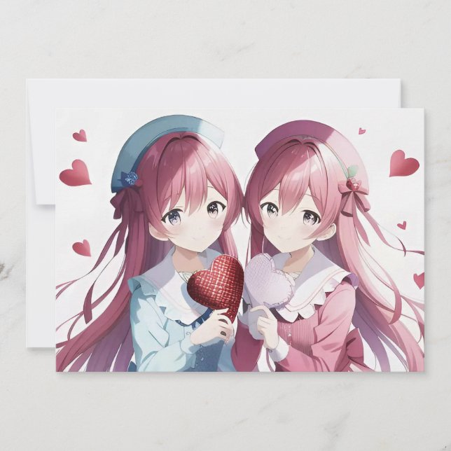 Anime-hjärtan Alla hjärtans dag Julkort (Framsida)