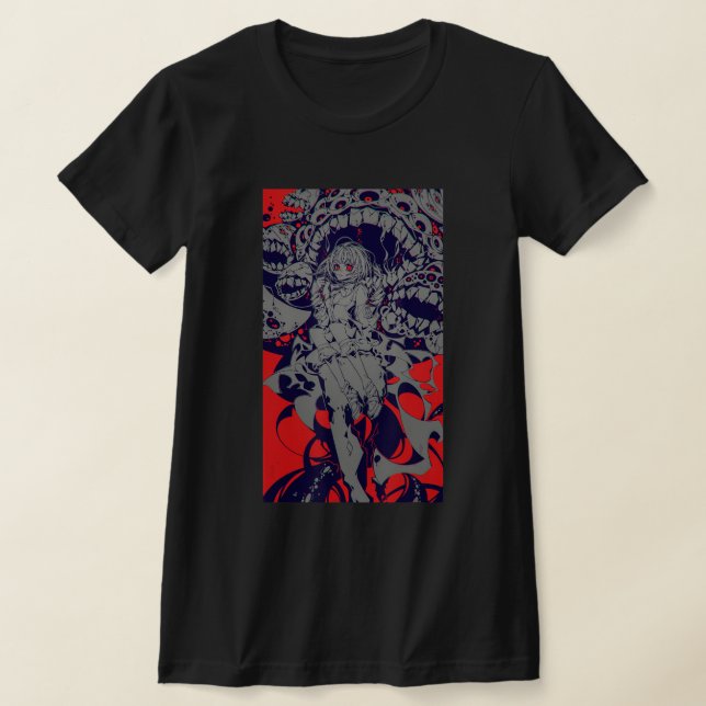 Anime Horror Aesthetic Scary Creepy Girl Japanese  T Shirt (Laydown)
