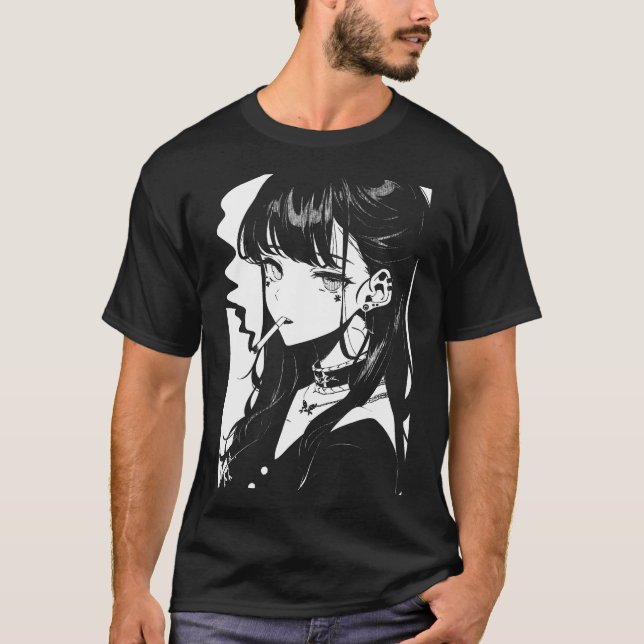 Anime Horror Girl Aesthetic Soft Grunge Waifu Japa T Shirt (Framsida)