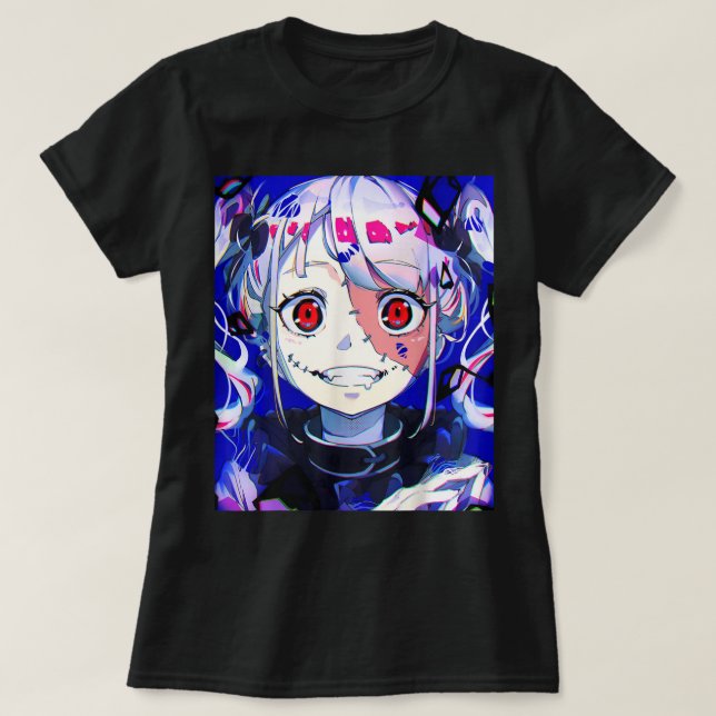 Anime Horror Girl Kawaii Waifu Aesthetic Japanskt T Shirt (Design framsida)