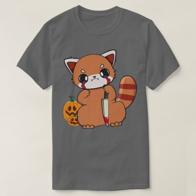 Anime Horror Halloween Red Panda Witch Cute Chibi  T Shirt (Design framsida)