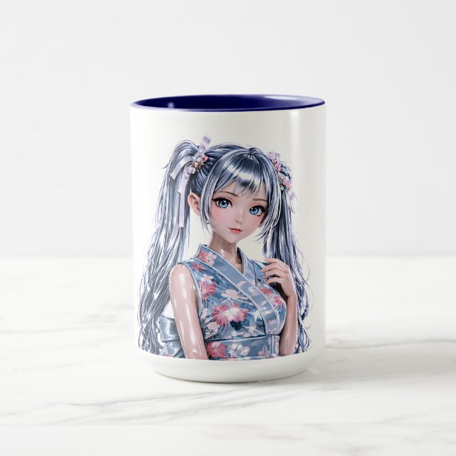 Anime-inspirerad flickporträtt mugg (Center)