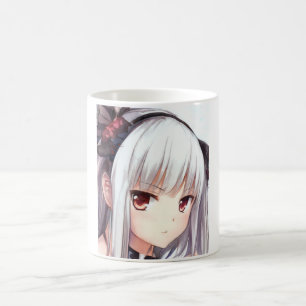 Anime irriterad silverhårig flicka med granatögon kaffemugg