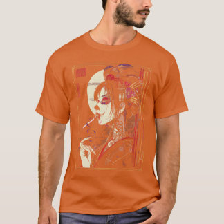 Anime japansk gotisk cyberpunk stad geisha konst v t shirt
