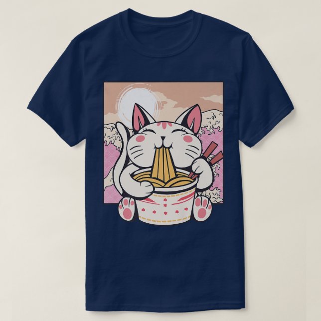 Anime Japanska Ramen Cat Kawaii Cute Koreanska Man T Shirt (Design framsida)
