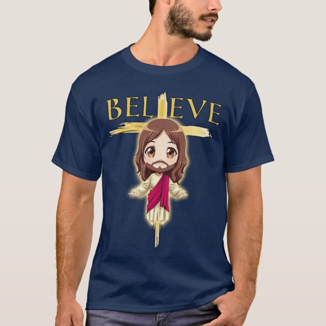 Anime Jesus - tro! T Shirt (Framsida)