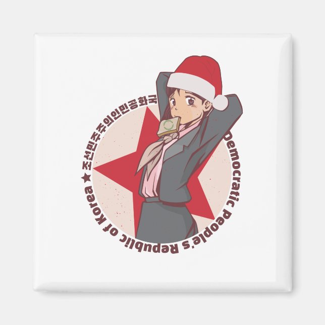 Anime jultröja- Söt koreansk tjej Santa Ha Magnet (Framsidan)