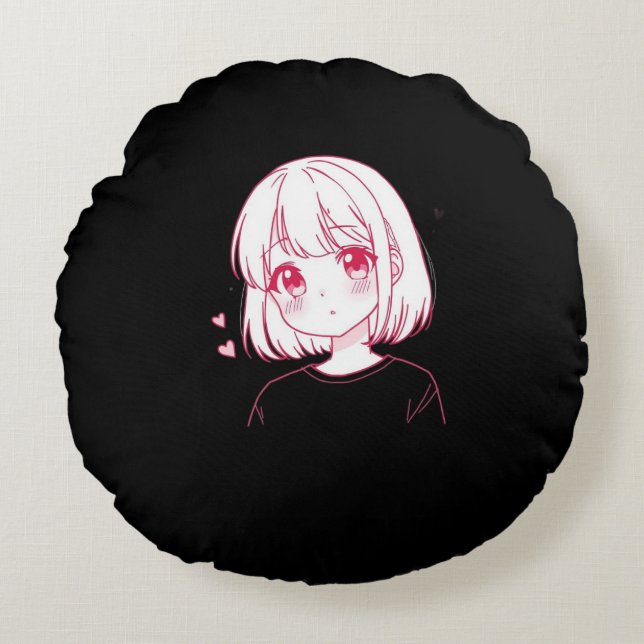 "Anime kärleksvibbar" Rund Kudde (Framsidan)