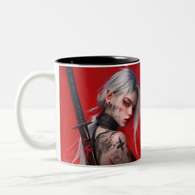 Anime Katana Warrior Keramisk Mugg (Vänster)