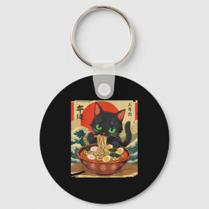 Anime Katt Äter Ramen Japansk Konst Grafisk Katt C Nyckelring