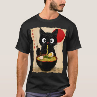 Anime Katt Ramen Japansk Rolig Katt s T Shirt