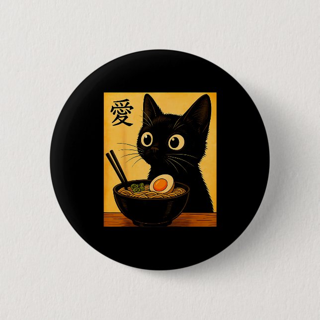 Anime Katt Ramen Japanska Roliga Grafiska Tees Kaw Knapp (Framsida)
