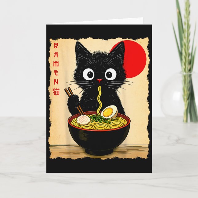Anime Katt Ramen Japanska Roliga Katt Grafiska Tee Kort (Framsida)