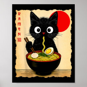 Anime Katt Ramen Japanska Roliga Katt Grafiska Tee Poster
