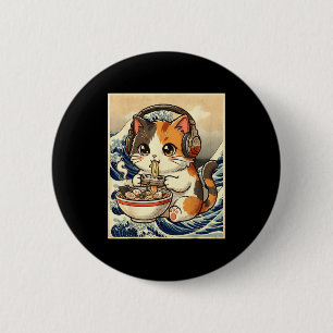 Anime Katt Ramen Spelare Japansk Konst Retro Vinta Knapp