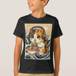 Anime Katt Ramen Spelare Japansk Konst Retro Vinta T Shirt