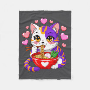 Anime Katt som äter Ramen nudlar med hjärtan Rolig Fleecefilt