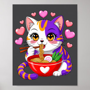 Anime Katt som äter Ramen nudlar med hjärtan Rolig Poster