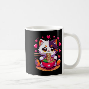 Anime Katt som äter Ramen Nudlar Med Hjärtan Valen Kaffemugg