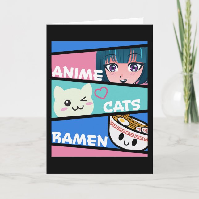 Anime Katter Ramen Manga Cosplay Japan Kawaii Pres Kort (Framsida)