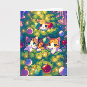 Anime Kattunge i Julgran Helgkort